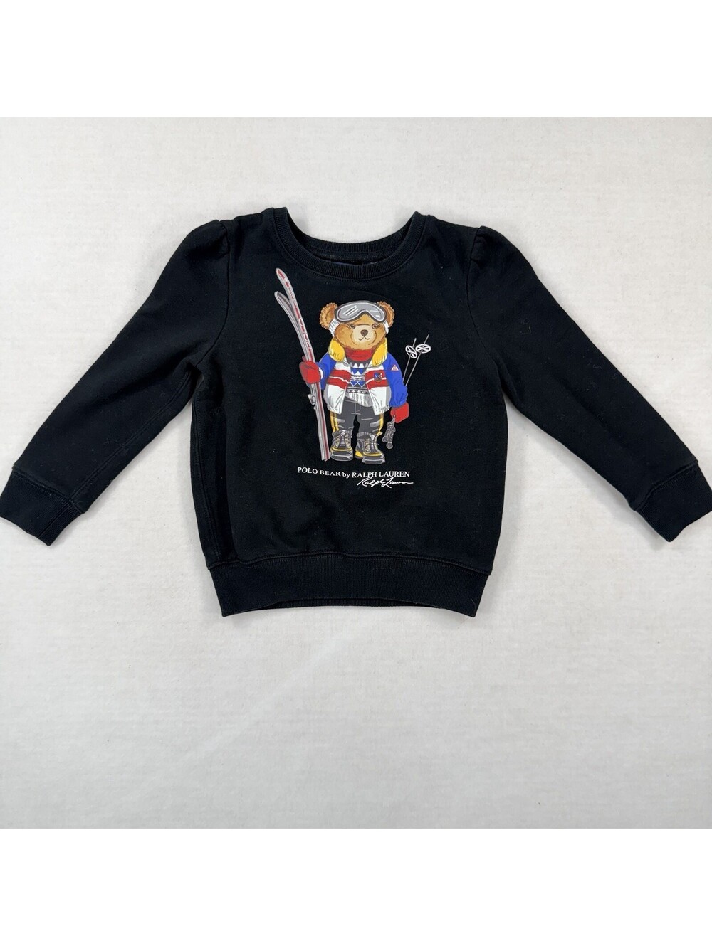 Polo Ralph Lauren Girls Size 5 Ski Bear Sweatshirt Black Puff Sleeve Pullover